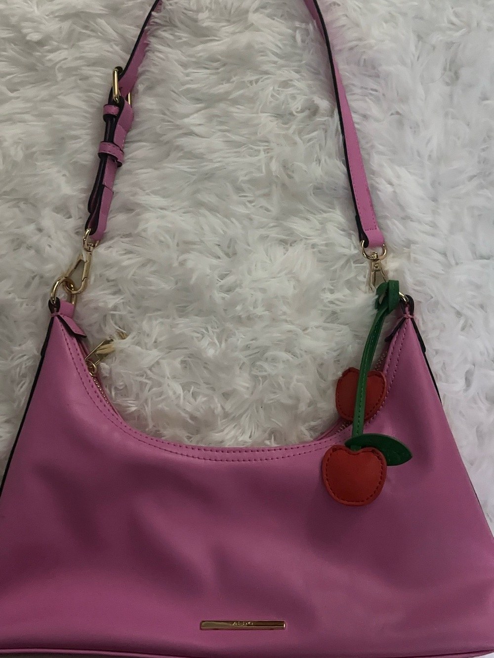 Pink Shoulder Bag with Cherry Charm - Unbranded
